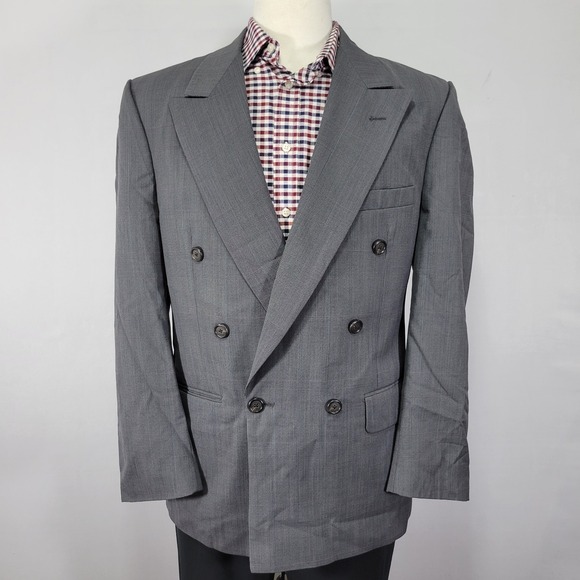 VTG Burberry's Men's‎ Double Breast Sport Coat Blazer Gray Plaid Wool about 40R